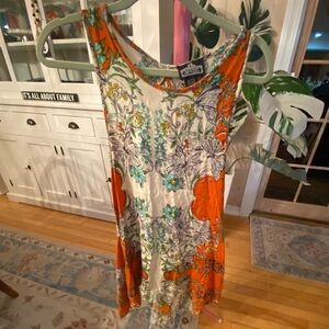 EUC Angie Vibrant Orange and Green Floral Dress